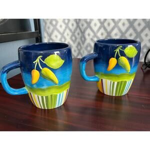 Noble Excellence Muy Caliente Coffee Mugs Earthenware Set of 2 Jalapeños